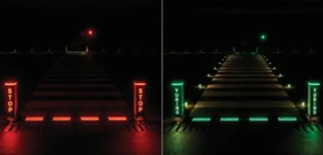Aqlli piyodalar o'tish joyi tunda: qizil va yashil LED signallar
